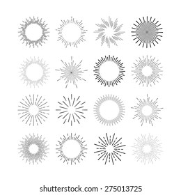 Set of vintage linear sunbursts isolated on white