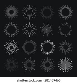 Set of vintage linear sunbursts. Vector illustration