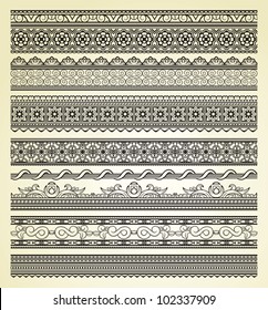 Set of vintage lines on beige background