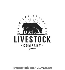 Set of Vintage Livestock logo Cattle Angus Beef Cow Chicken Pork Emblem Label design template