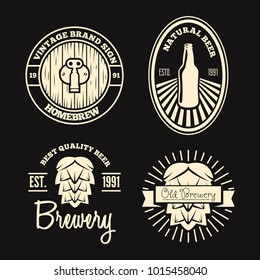Set of vintage logo, badge, emblem or logotype elements for beer, shop, home brew, tavern, bar, cafe and restaurant