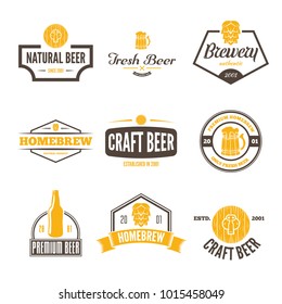 Set of vintage logo, badge, emblem or logotype elements for beer, shop, home brew, tavern, bar, cafe and restaurant