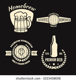 Set of vintage logo, badge, emblem or logotype elements for beer, shop, home brew, tavern, bar, cafe and restaurant