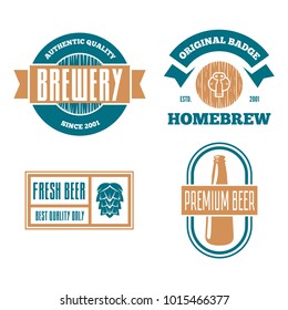 Set of vintage logo, badge, emblem or logotype elements for beer, shop, home brew, tavern, bar, cafe and restaurant