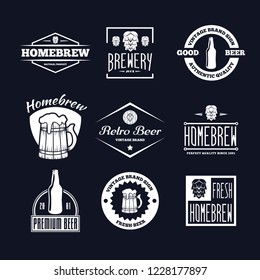 Set of vintage logo, badge, emblem or logotype elements for beer, shop, home brew, tavern, bar, cafe and restaurant