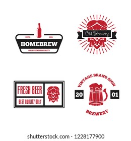 Set of vintage logo, badge, emblem or logotype elements for beer, shop, home brew, tavern, bar, cafe and restaurant