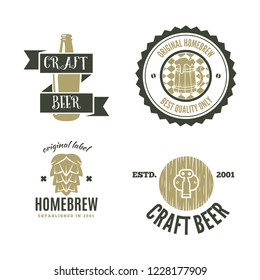 Set of vintage logo, badge, emblem or logotype elements for beer, shop, home brew, tavern, bar, cafe and restaurant