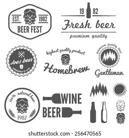 Set of vintage logo, badge, emblem or logotype elements for beer, beer shop, home brew, tavern, bar, cafe and restaurant