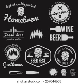 Set of vintage logo, badge, emblem or logotype elements for beer, beer shop, home brew, tavern, bar, cafe and restaurant