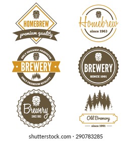 Set of vintage logo, badge, emblem or logotype elements for beer, beer shop, home brew, tavern, bar, cafe and restaurant