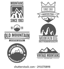 Set of vintage logo, emblem, label, print or logotype elements with mountains