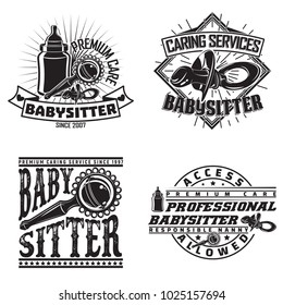 Set of vintage logo graphic designs, print stamps, babysitter typography emblems, Creative design, Vector