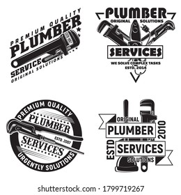 Set of vintage logo graphic designs, print stamps, plumbers typography emblems, Creative design, Vector