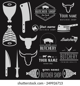 Set of vintage logo and logotype elements for butchery and butcher shop 