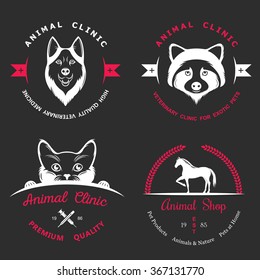Set of vintage logo and logotype elements for  shop, pet house,  and exotic animals clinic.
