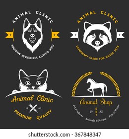 Set of vintage logo and logotype elements for pet shop, pet house, pet and exotic animals clinic.