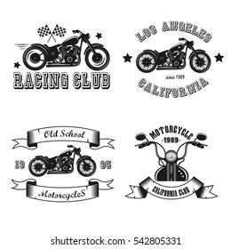 Set Vintage Logo For Motorcycle Club. Monochrome. Vector Illustration