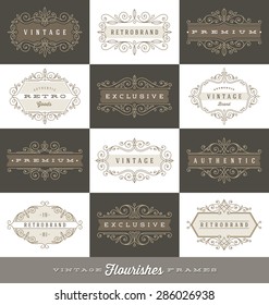 Set of vintage logo template with flourishes calligraphic elegant ornament frames - Vector illustration