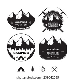 Set of vintage logos and badges on theme of mountain adventures