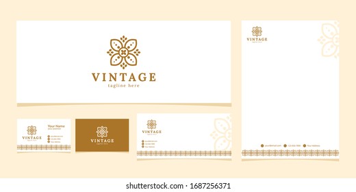 set of vintage logos with business cards for business needs