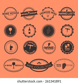 Set of vintage logos in a flat style of wine shops, cafes or restaurants. Vector element design,  stickers, icons, business signs. 