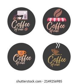 Set of vintage logos on white background, coffee house, cafe and restaurant. Vector element design, sticker, icon, business sign.