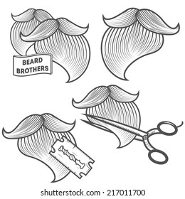 Set of vintage logotypes with beards for barbershop