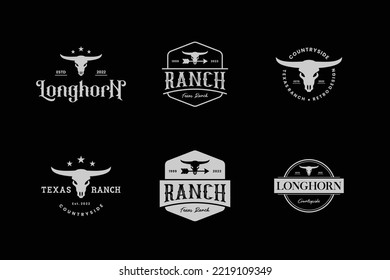 Set of vintage longhorn buffalo, cow, bull logo design. Badge template for your business ranch