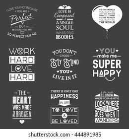 Set of vintage love typographic quotes
