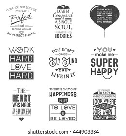 Set of vintage love typographic quotes