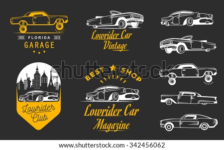 Set Vintage Lowrider Logo Badge Sign Stock Vector (Royalty Free