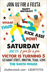 Set of Vintage Lucha Libre tickets. Lucha Libre Birthday Party. Birthday Invitation Templates.