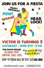 Set of Vintage Lucha Libre tickets. Lucha Libre Birthday Party. Birthday Invitation Templates.