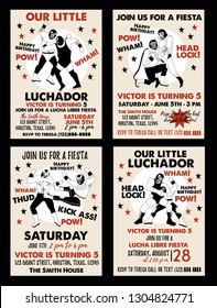 Set of Vintage Lucha Libre tickets. Lucha Libre Birthday Party. Birthday Invitation Templates.