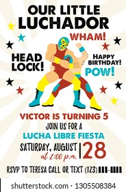 Set of Vintage Lucha Libre tickets. Lucha Libre Birthday Party. Birthday Invitation Templates. 