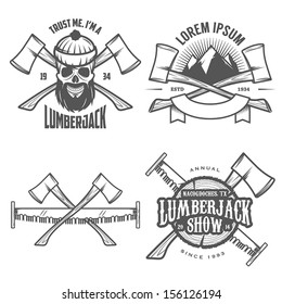 Set of vintage lumberjack labels, emblems and design elements