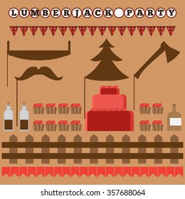 set of vintage Lumberjack party elements. Trendy Hipster Buffalo Check ,Tartan and Gingham Party Ideas