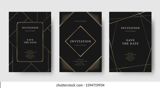 Set of vintage luxury black and gold vector invitation card