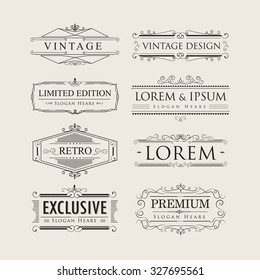 Set vintage luxury calligraphy flourishes elegant logos badges vector