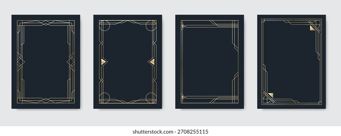 Conjunto de fondo oscuro de lujo vintage y tarjeta de invitación de Vector de oro