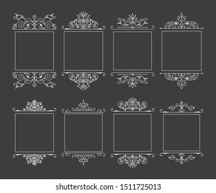 Set of vintage luxury frames for menu, label, branding design. Vector isolated illustration.