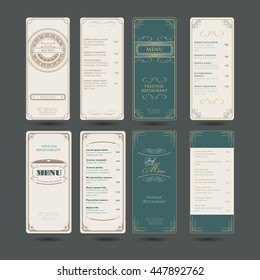 Set Of Vintage Luxury Greeting Restaurant Menu Design Template With Flourish Art Deco Frame Elegant Border And Flourishes Corner Elements. Vintage  Calligraphic Ornaments.  