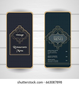 Set Of Vintage Luxury Greeting Restaurant Menu Design Template with Flourish Art Deco Frame Elegant Border and Flourishes Corner Elements. Vintage  Calligraphic Ornaments