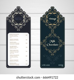 Set Of Vintage Luxury Greeting Restaurant Menu Design Template with Flourish Art Deco Frame Elegant Border and Flourishes Corner Elements. Vintage  Calligraphic Ornaments
