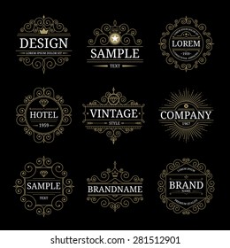 Set of vintage luxury logo templates with flourishes elegant calligraphic ornamental design elements. Vector illustration