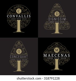 Set of vintage luxury logo templates in the form of a tree with elegant flourishes calligraphic ornamental design elements.  Vector illustration