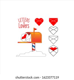 Set of vintage mail love letters and mailbox.