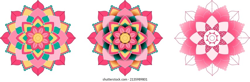 Set of vintage mandala with thin lines illustration