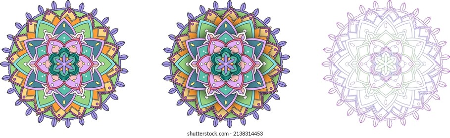 Set of vintage mandala with thin lines illustration