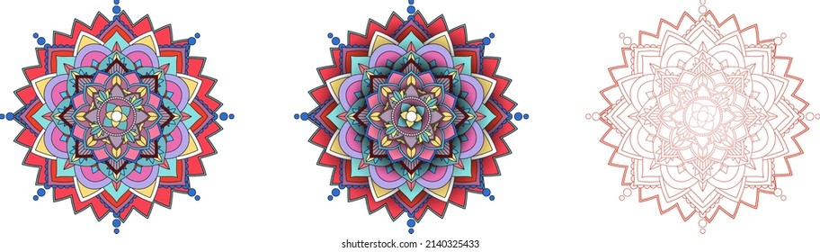 Set of vintage mandala with thin lines illustration